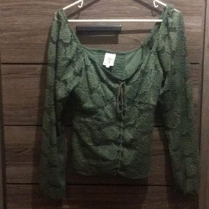 size medium green blouse lace up